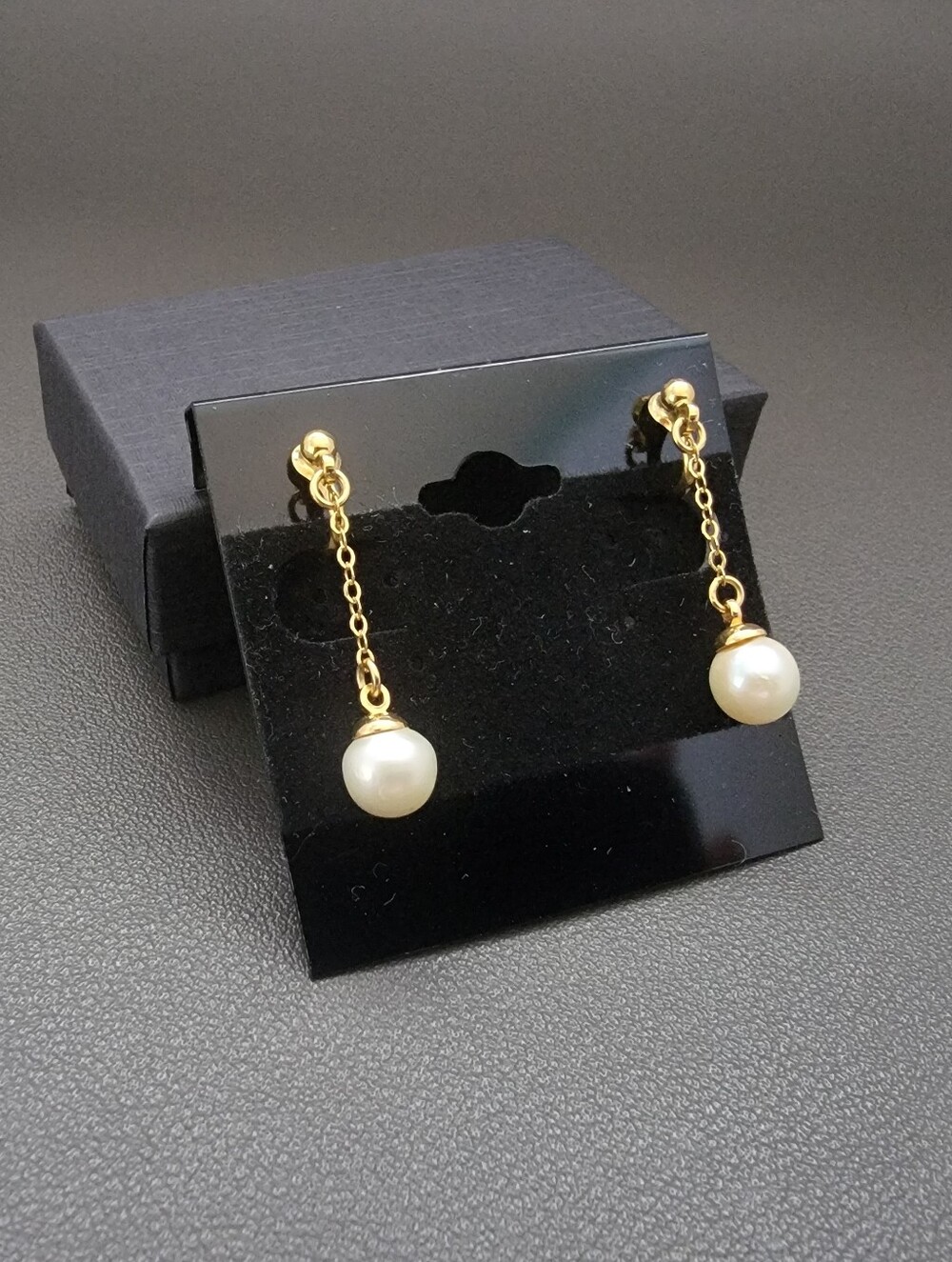 Vintage Cultured Pearl Floating Drop Earrings Gold Tone Patented Clip On